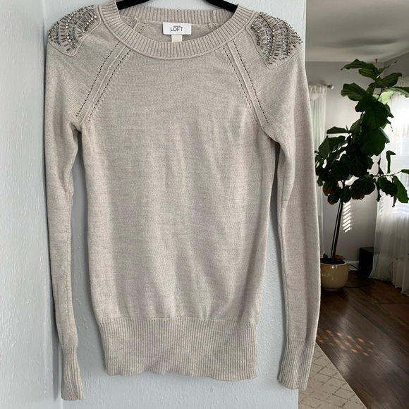 LOFT Sweaters - Loft Gray Sweater with Embellished Sequin Details